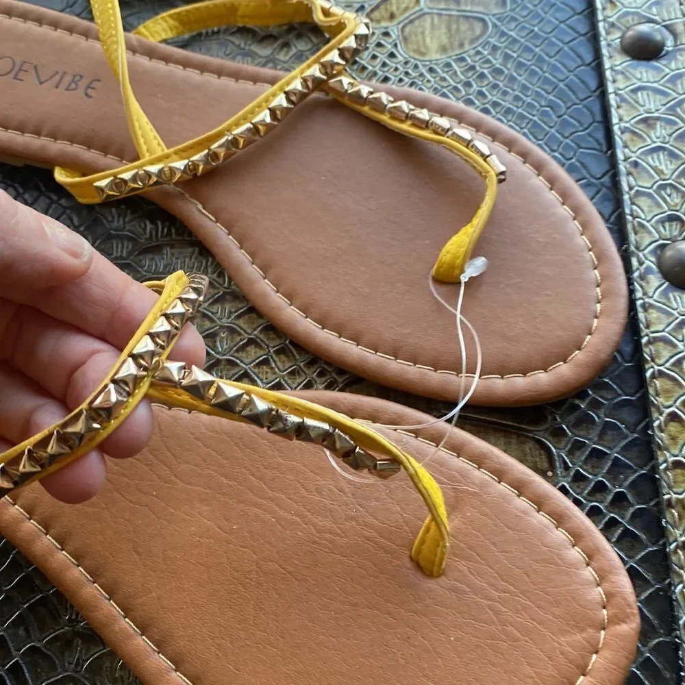 Ladies Yellow sandals new studded size 7